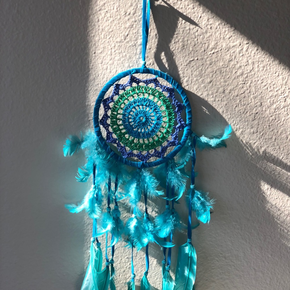 Large Blue Feather Dream Catcher